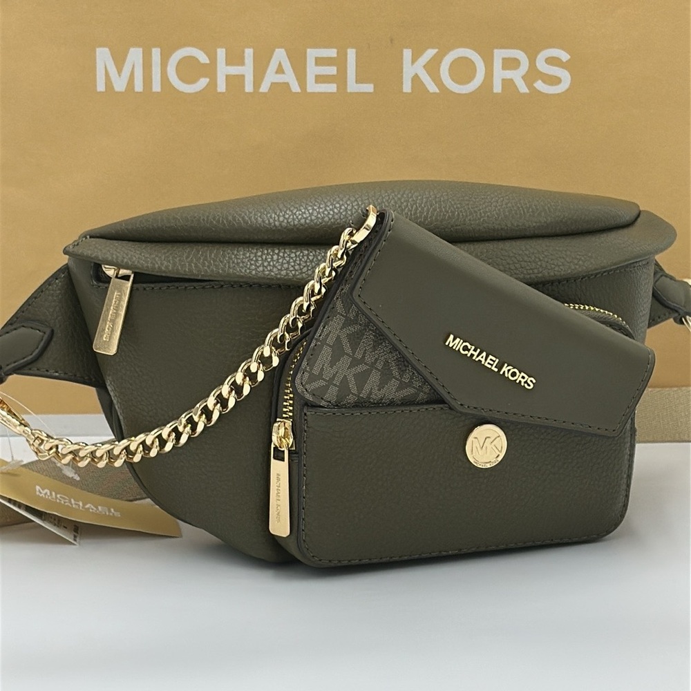 Michael Kors Maisie Lg Pebbled Leather 2-in-1 Sling Pack Fanny Pack Waist Belt - Picture 14 of 16